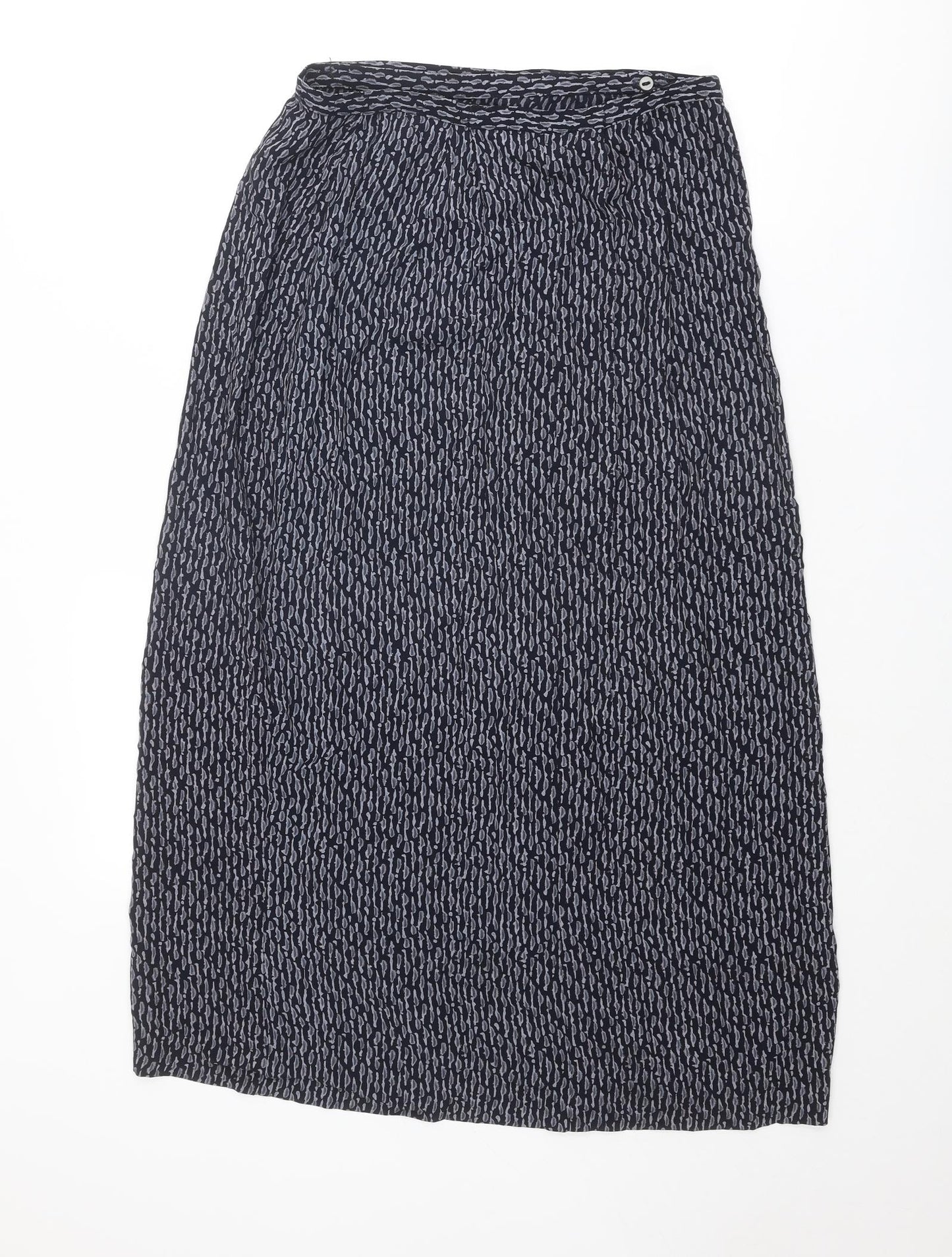 St Michael Womens Blue Geometric Viscose Wrap Skirt Size 16 Button