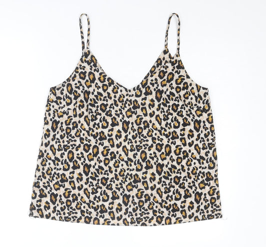 New Look Womens Beige Animal Print Polyester Camisole Tank Size 12 V-Neck - Leopard Print