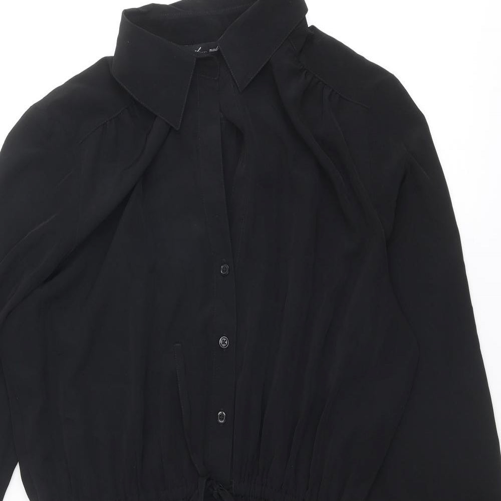 NEXT Womens Black Polyester Shirt Dress Size 14 Collared Button