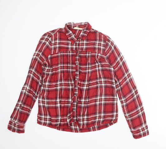 Hollister Womens Red Plaid Viscose Basic Button-Up Size S Collared
