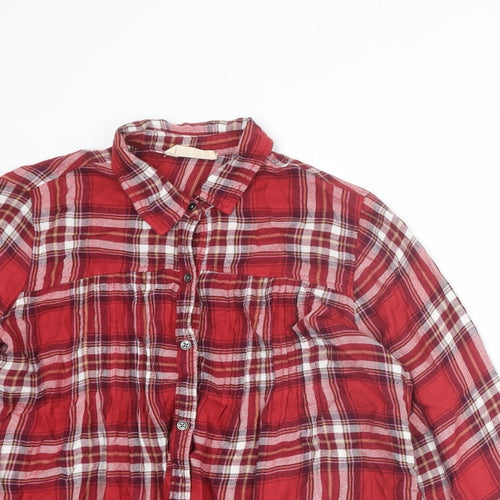 Hollister Womens Red Plaid Viscose Basic Button-Up Size S Collared