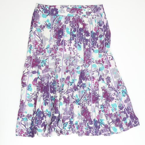 Per Una Womens Purple Floral Linen Swing Skirt Size 16 Zip