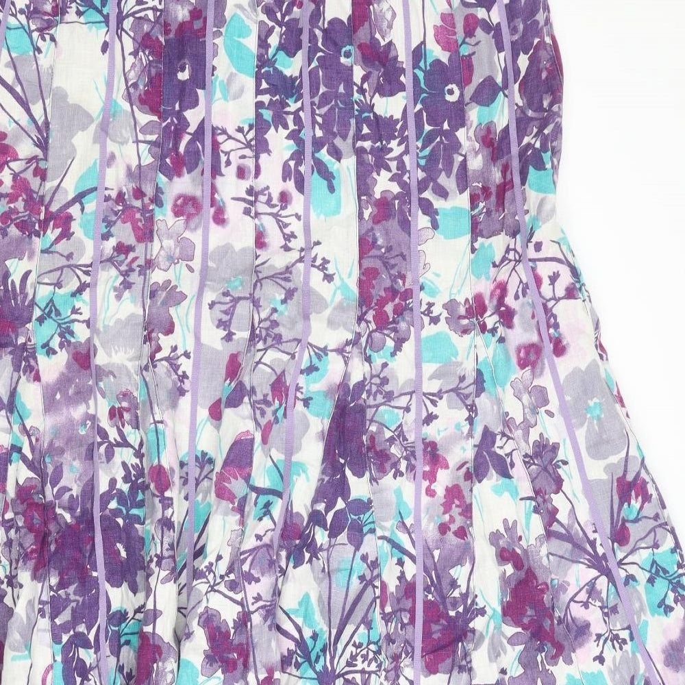 Per Una Womens Purple Floral Linen Swing Skirt Size 16 Zip