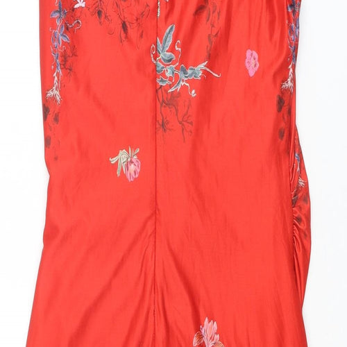 Yumi Womens Red Floral Polyester Shift Size 10 Boat Neck Zip