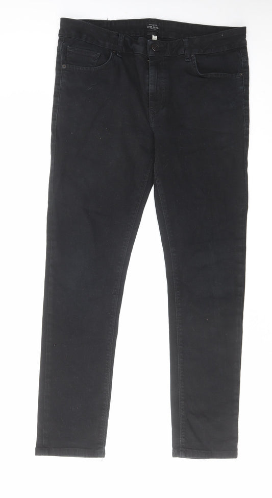 River Island Mens Black Cotton Skinny Jeans Size 36 in L32 in Regular Zip