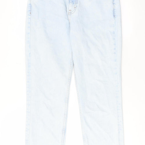 Topshop Womens Blue Cotton Straight Jeans Size 30 in L32 in Regular Zip - Raw Hem