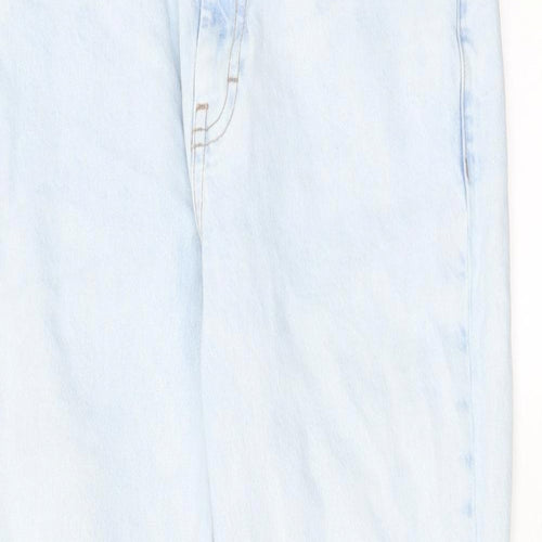 Topshop Womens Blue Cotton Straight Jeans Size 30 in L32 in Regular Zip - Raw Hem