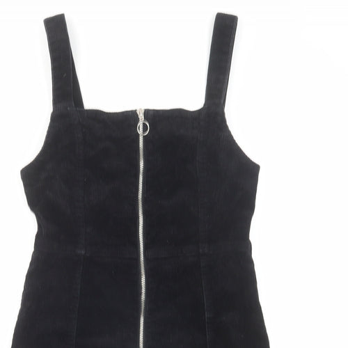 Denim & Co. Womens Black Cotton Pinafore/Dungaree Dress Size 10 Square Neck Zip