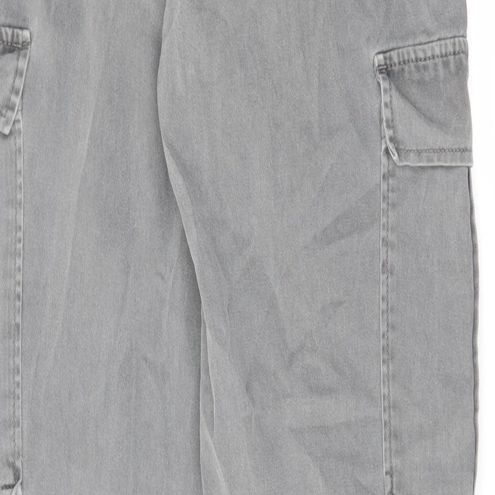Stradivarius Womens Grey Cotton Straight Jeans Size 12 L31 in Regular Zip - Cargo