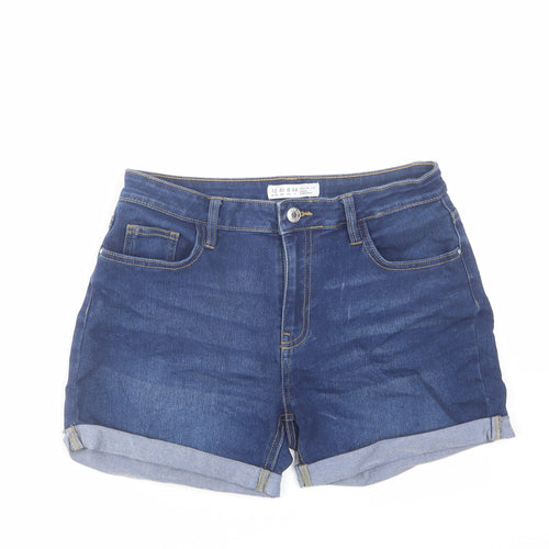 Denim & Co. Womens Blue Cotton Mom Shorts Size 12 L3 in Regular Zip