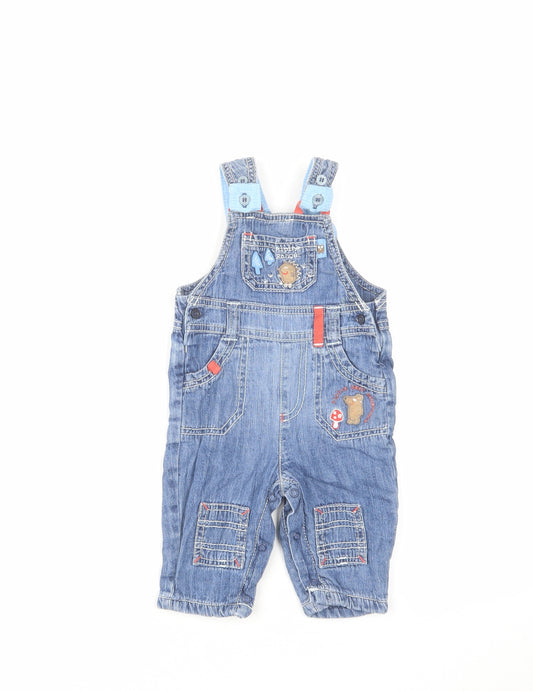 Marks and Spencer Boys Blue Cotton Dungaree One-Piece Size 0-3 Months Button