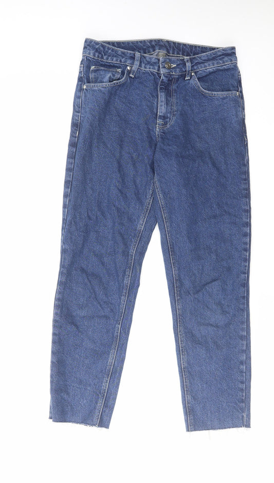 ASOS Womens Blue Cotton Mom Jeans Size 28 in L30 in Regular Zip - Raw Hem