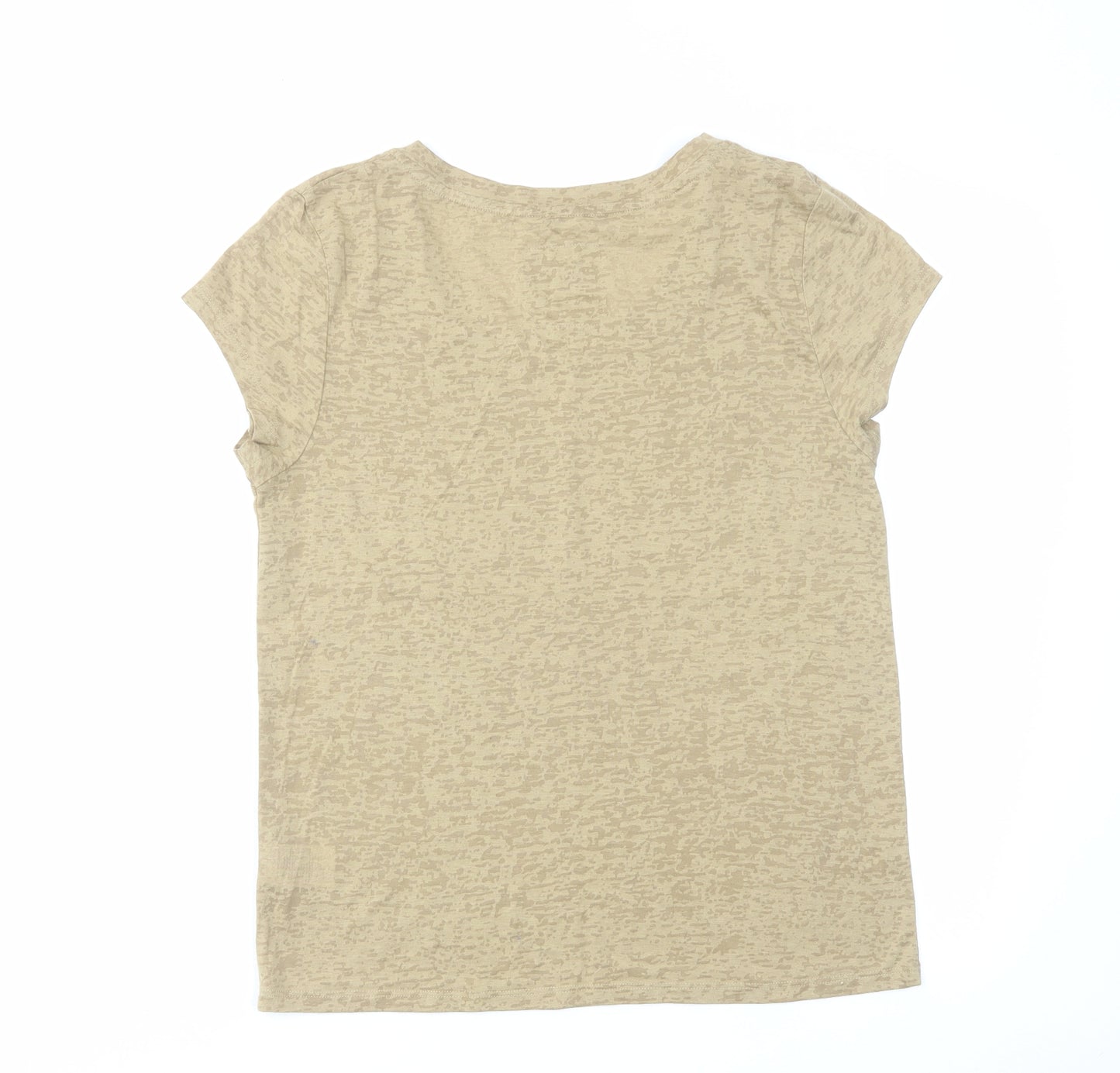 Animal Womens Beige Polyester Basic T-Shirt Size 10 Round Neck