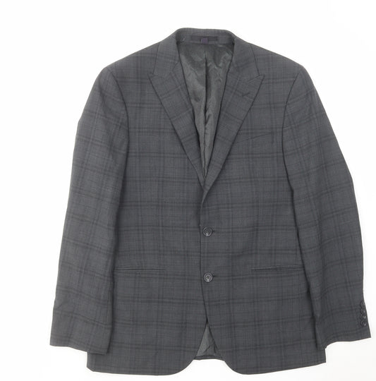 Marks and Spencer Mens Grey Plaid Wool Jacket Suit Jacket Size 40 Regular