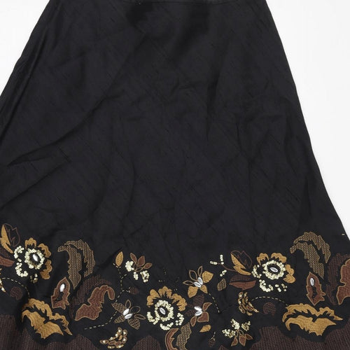 Kaliko Womens Black Floral Silk Swing Skirt Size 12 Zip