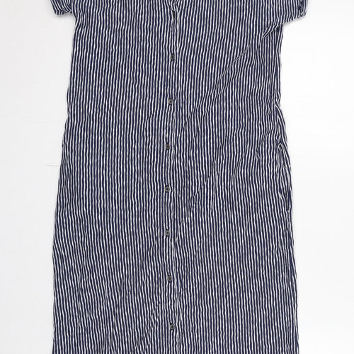 White Stuff Womens Blue Striped 100% Cotton T-Shirt Dress Size 12 V-Neck Button
