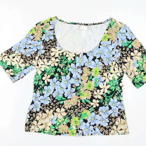 H&M Womens Multicoloured Floral Viscose Basic T-Shirt Size M Boat Neck