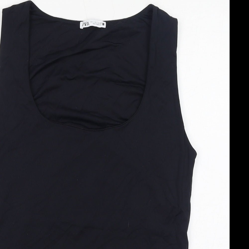 Zara Womens Black Polyamide Basic Tank Size L Scoop Neck
