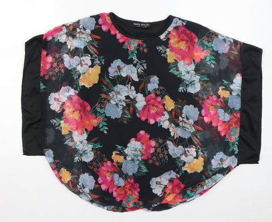 Select Womens Black Floral Polyester Basic Blouse Size 6 Round Neck