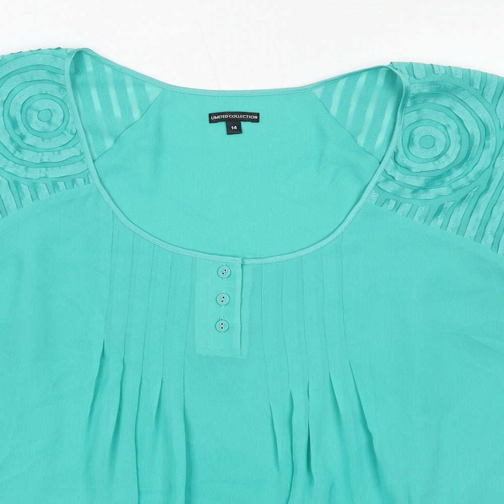 Marks and Spencer Womens Green Polyester Basic Blouse Size 14 Scoop Neck