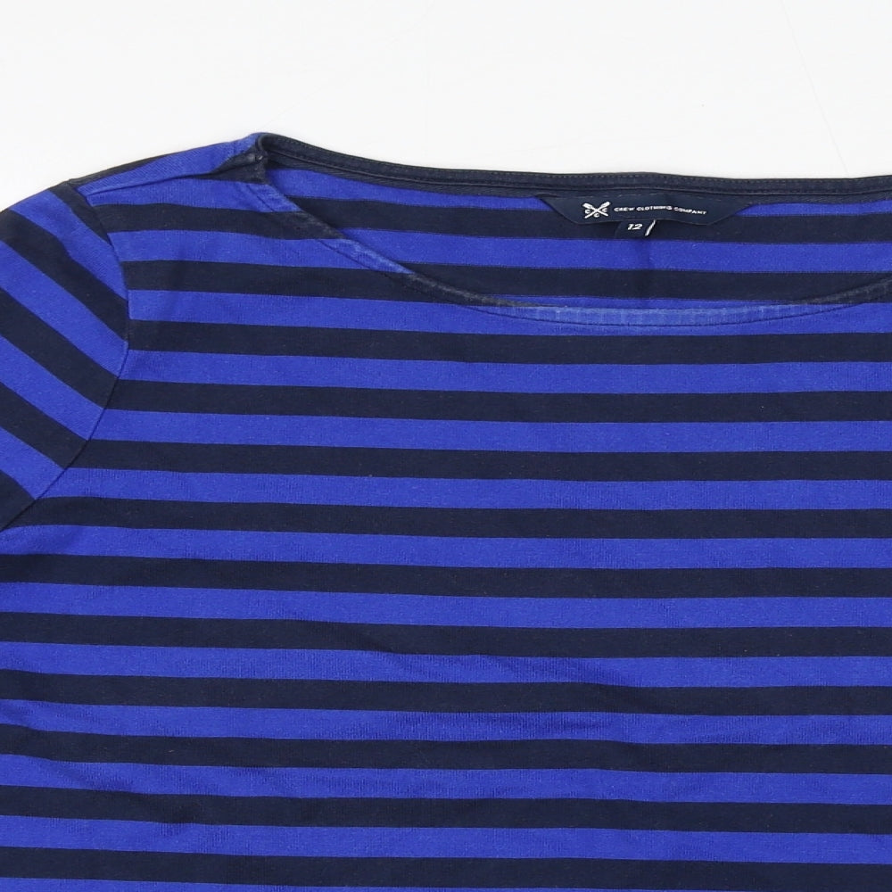 Crew Clothing Womens Blue Striped 100% Cotton Basic T-Shirt Size 12 Boat Neck