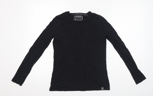 Superdry Womens Black Cotton Basic T-Shirt Size 6 Round Neck