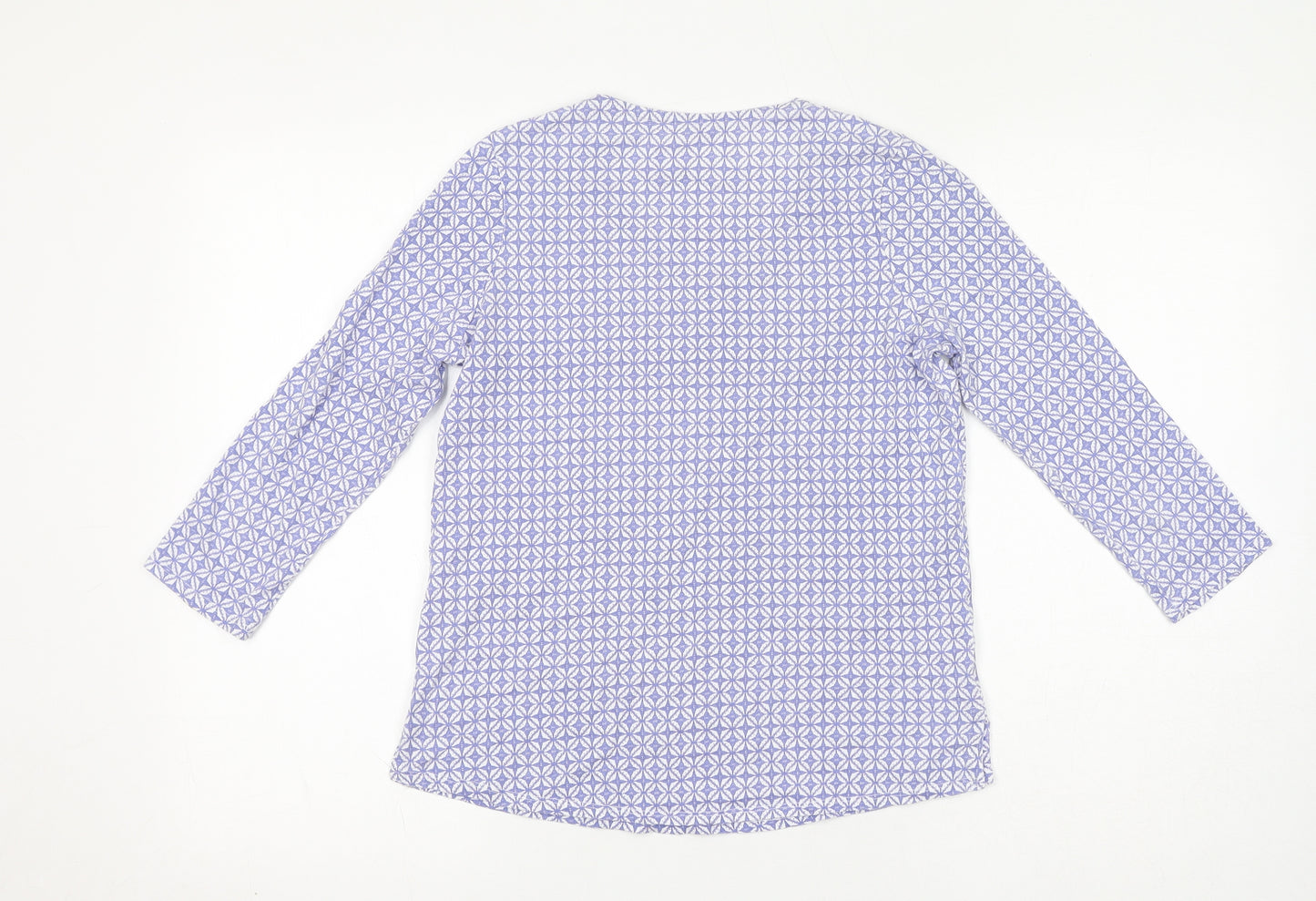DASH Womens Purple Geometric Cotton Basic T-Shirt Size 10 Round Neck