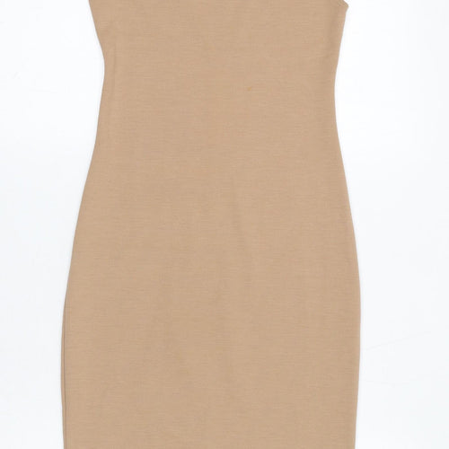 Zara Womens Beige Polyester Bodycon Size S Scoop Neck Pullover