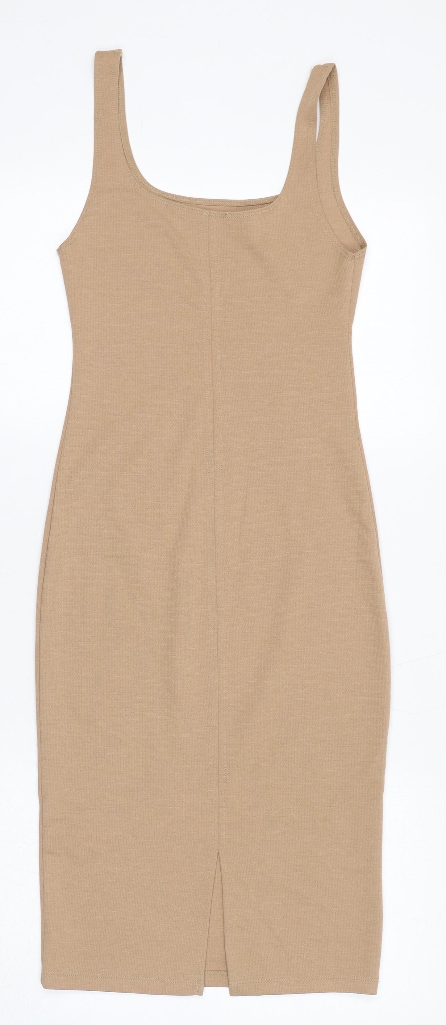Zara Womens Beige Polyester Bodycon Size S Scoop Neck Pullover