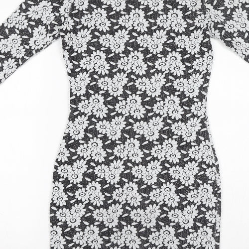 River Island Womens Black Floral Polyester Bodycon Size 6 Boat Neck Pullover