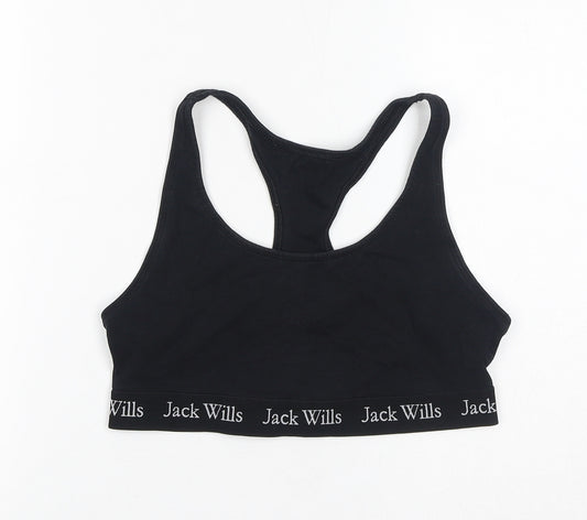 Jack Wills Womens Black Cotton Cropped Tank Size 12 Round Neck