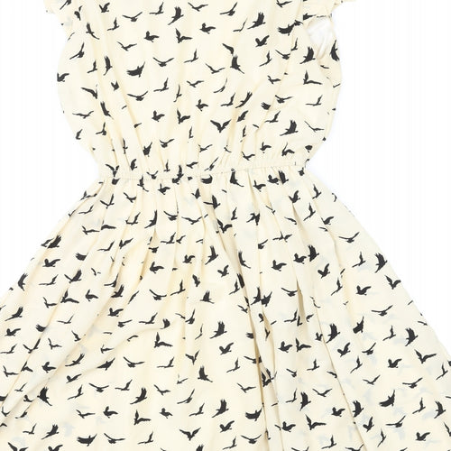 Masta Womens Yellow Geometric Polyester A-Line Size M Round Neck Pullover - Bird pattern