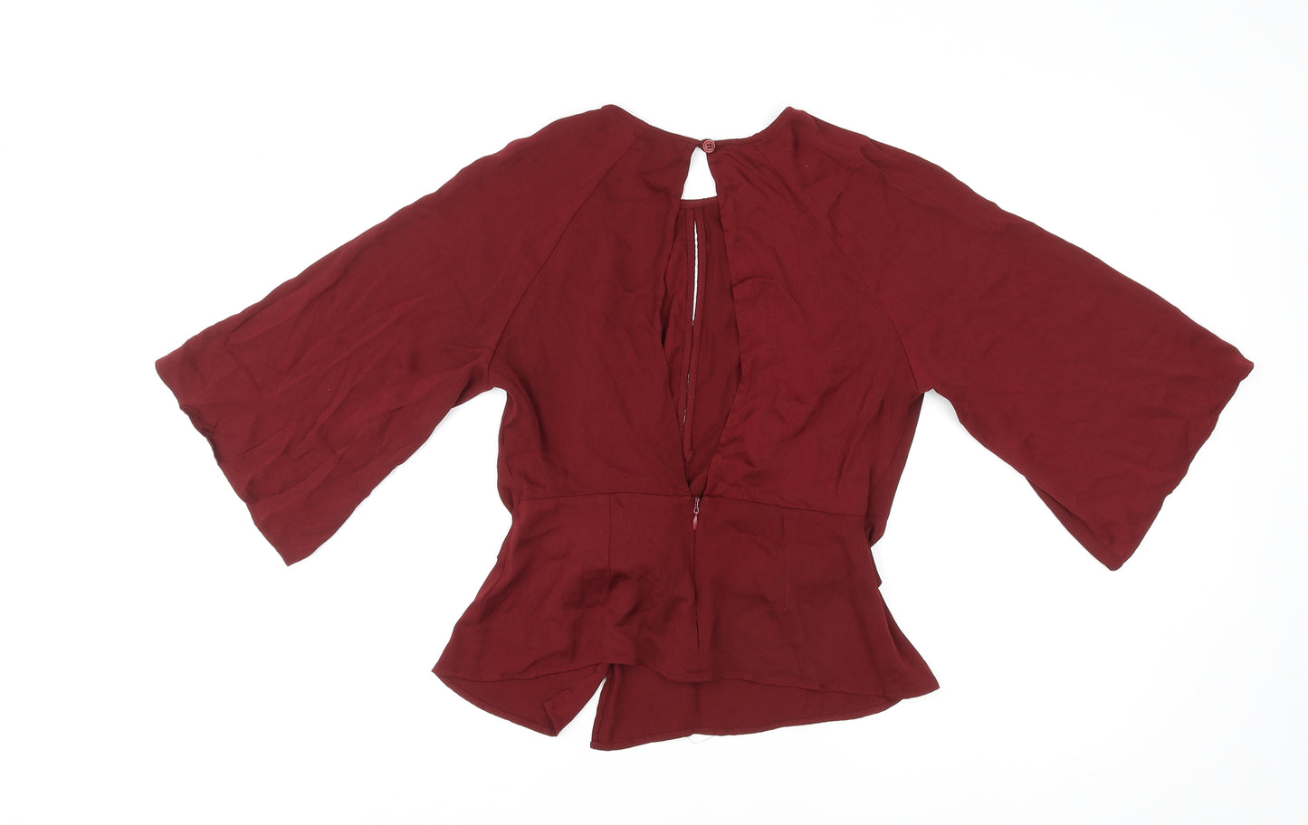 Topshop Womens Red Polyester Basic Blouse Size 8 Round Neck - Tie Front Detail