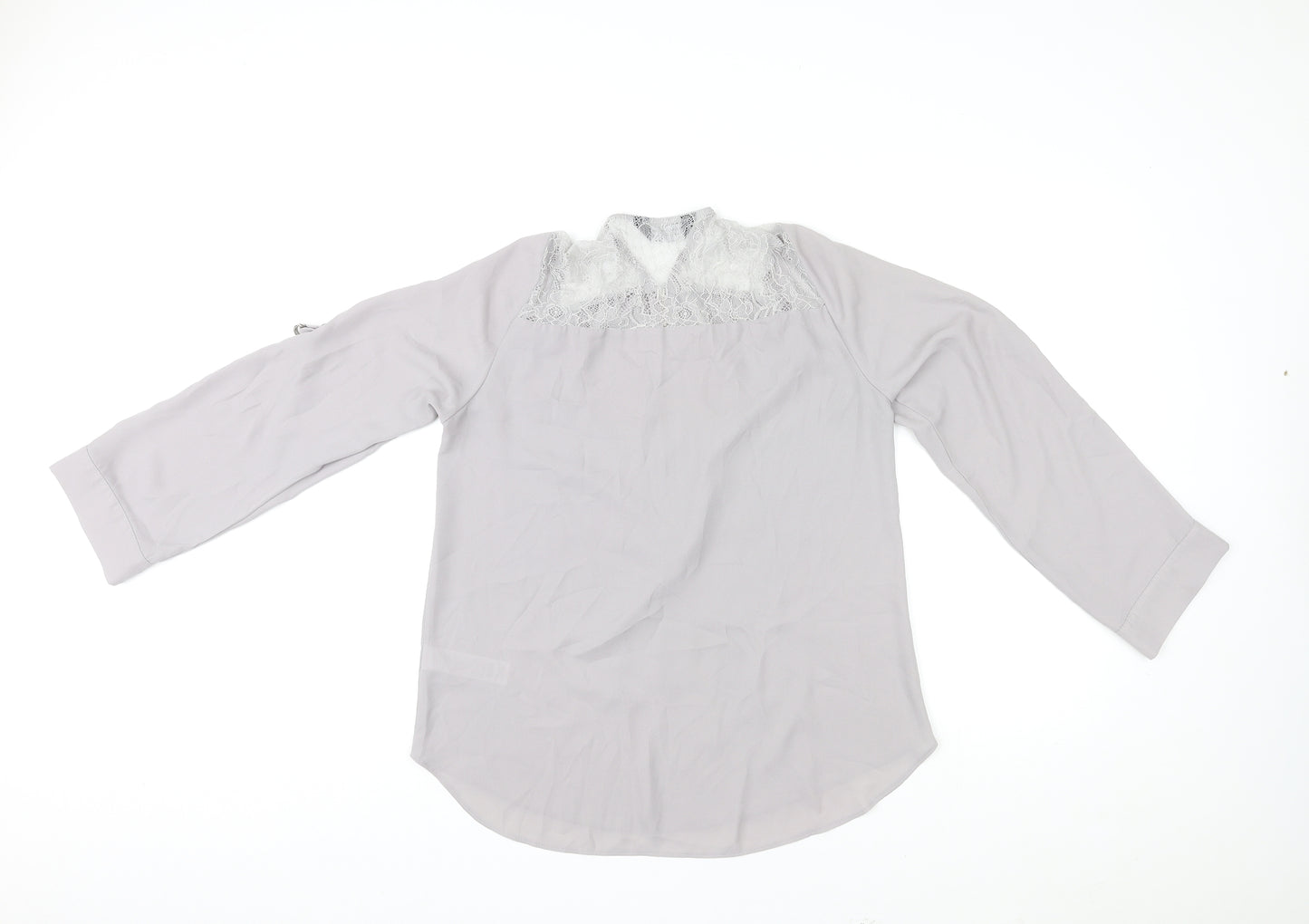 Dorothy Perkins Womens Grey Polyester Basic Blouse Size 12 V-Neck - Lace Trim