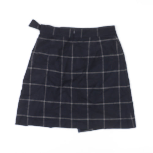Marks and Spencer Womens Blue Check Wool A-Line Skirt Size 8 Zip