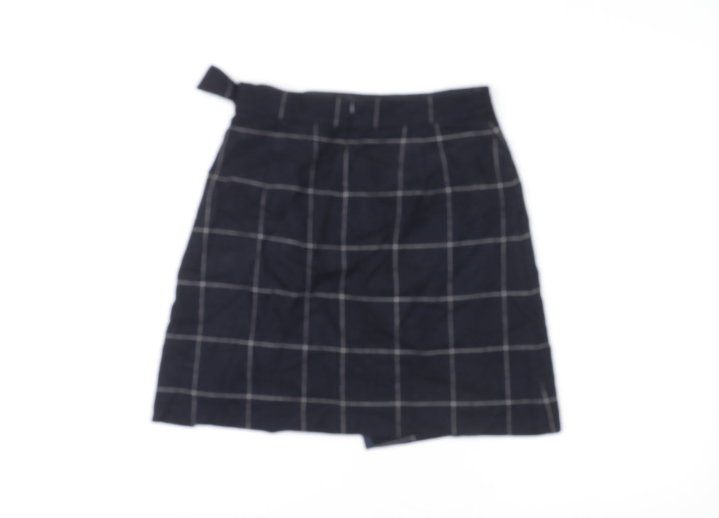 Marks and Spencer Womens Blue Check Wool A-Line Skirt Size 8 Zip