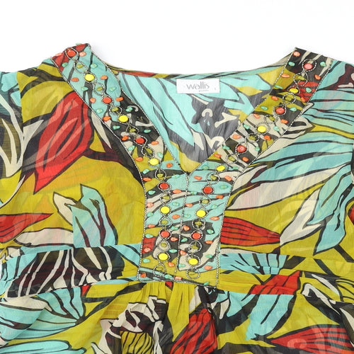 Wallis Womens Multicoloured Geometric Polyester Basic Blouse Size L V-Neck - Embellished Neckline