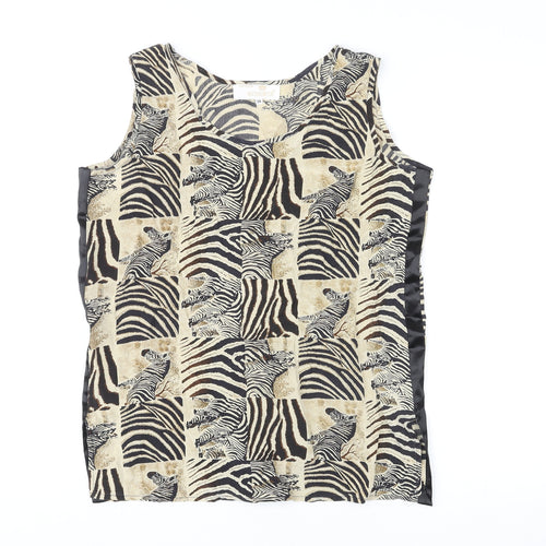 Roberta Womens Multicoloured Animal Print Polyester Basic Tank Size 8 Round Neck - Zebra Print