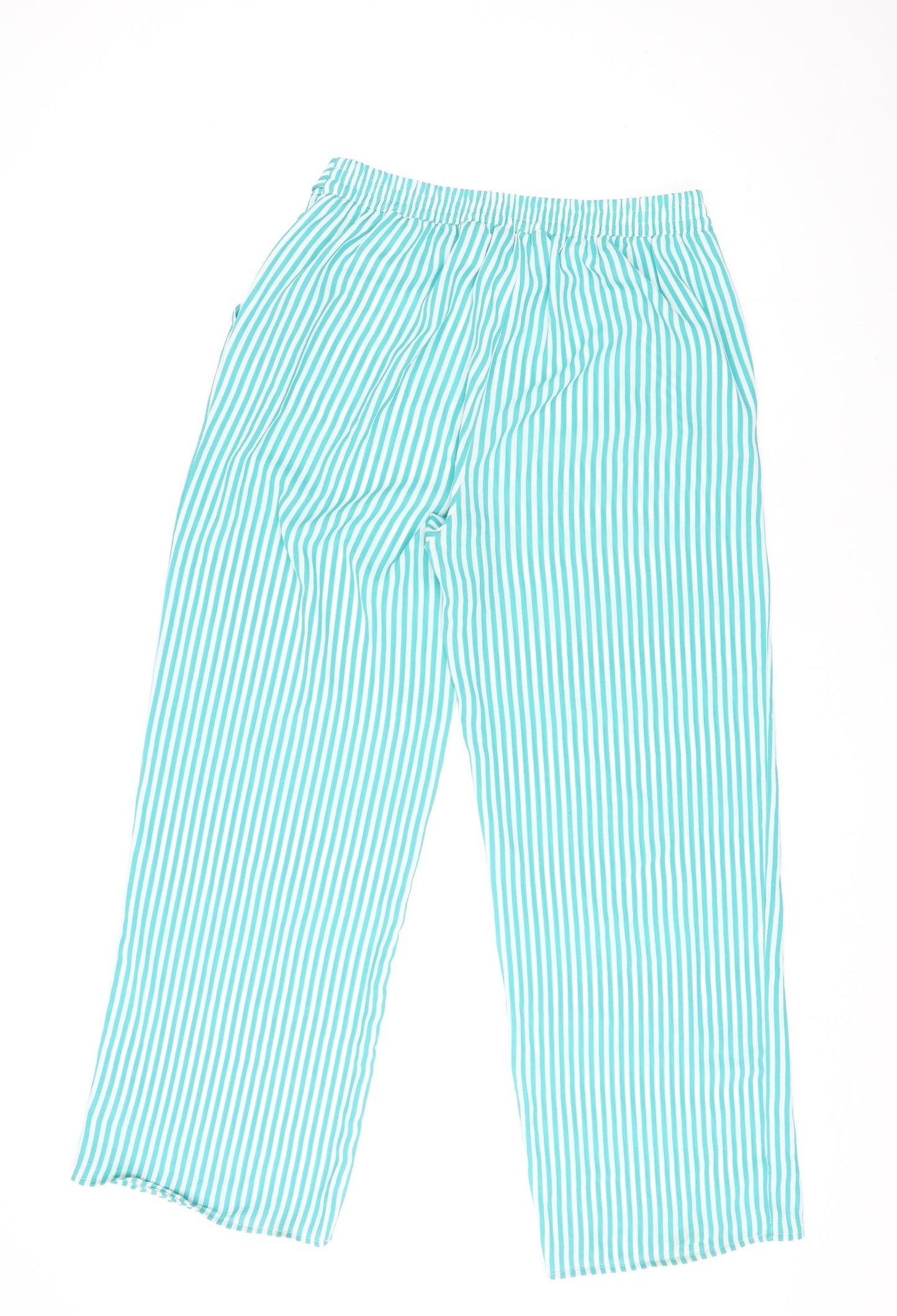 Only Womens Green Striped Polyester Trousers Size 12 L29 in Regular Tie