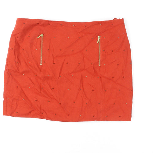 Limited Collection Womens Orange Polyester Mini Skirt Size 14 Zip