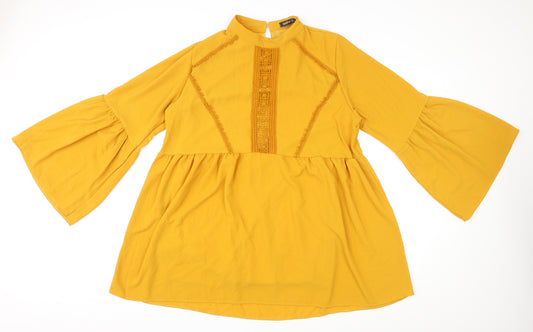 Boohoo Womens Yellow Polyester Tunic Blouse Size 16 Mock Neck - Flared Sleeve