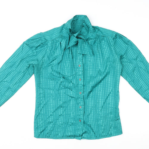 St Michael Womens Green Geometric Polyester Basic Button-Up Size 10 High Neck - Tie Neck Detail
