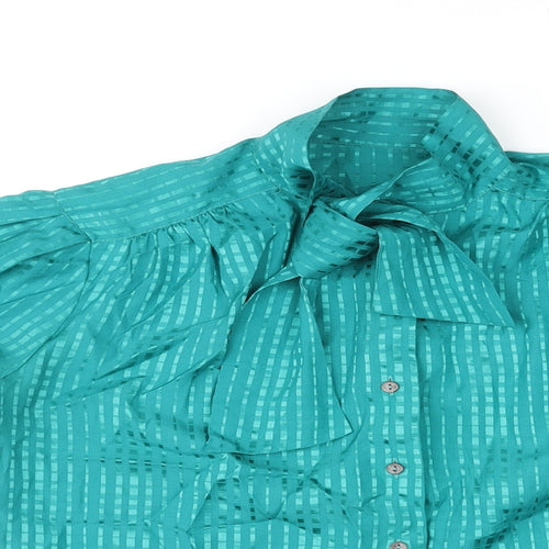 St Michael Womens Green Geometric Polyester Basic Button-Up Size 10 High Neck - Tie Neck Detail