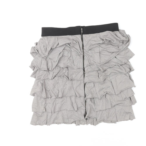 Mango Womens Grey Cotton Pleated Skirt Size S Zip