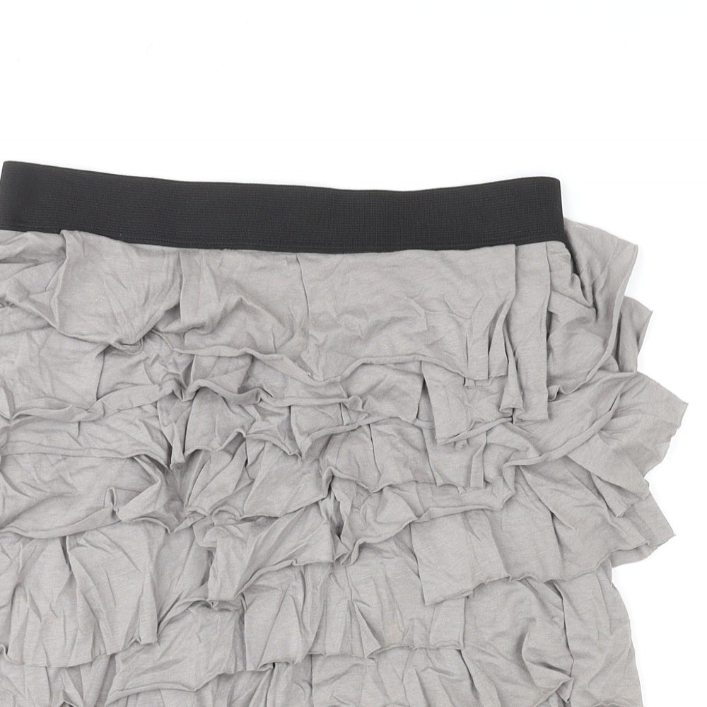 Mango Womens Grey Cotton Pleated Skirt Size S Zip