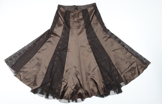Per Una Womens Brown Geometric Polyester Swing Skirt Size 10 Zip - Tulle underskirt