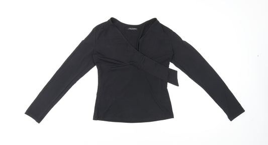 Jeuvre Womens Black Polyester Basic T-Shirt Size 10 V-Neck - Wrap Style