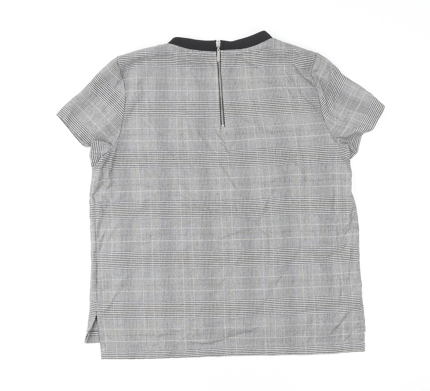 Zara Womens Grey Plaid Polyester Basic T-Shirt Size S Crew Neck