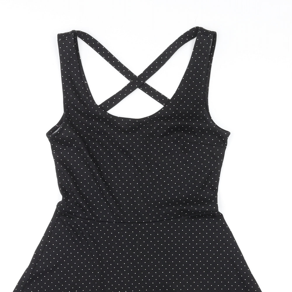 H&M Womens Black Polka Dot Polyester Fit & Flare Size XS Scoop Neck Pullover