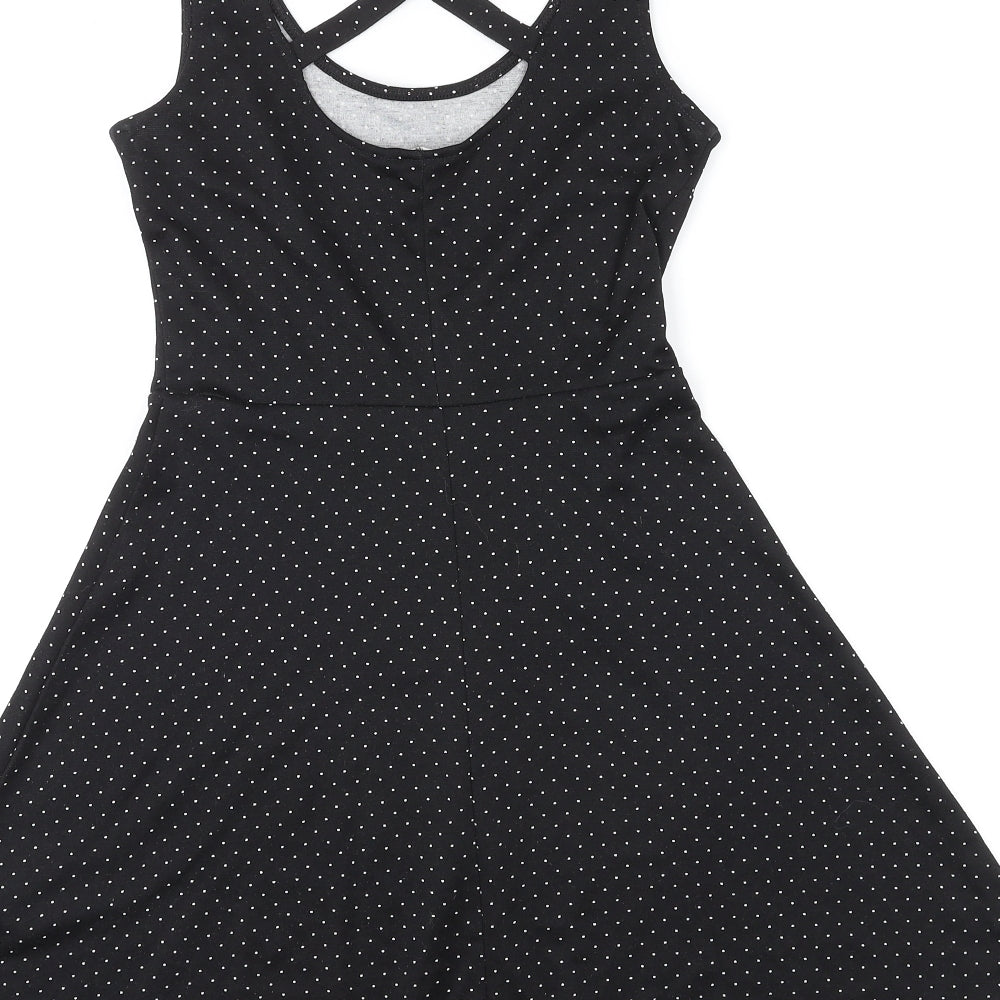 H&M Womens Black Polka Dot Polyester Fit & Flare Size XS Scoop Neck Pullover